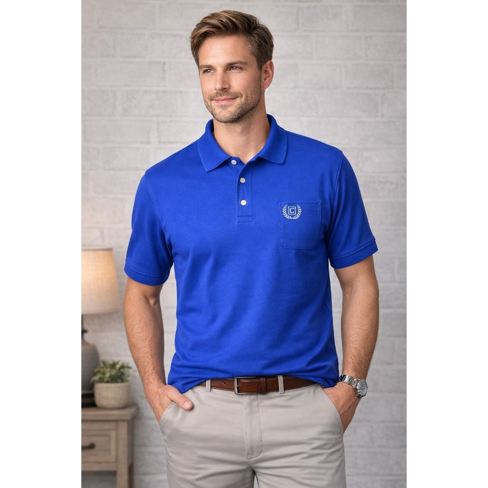 Chaps Men's Polo shirt XXL Blue Cotton Short‎ Sleeve Pocket Logo Classic Fit